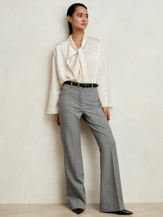 Reiss Check Flared Suit Trousers in Grey