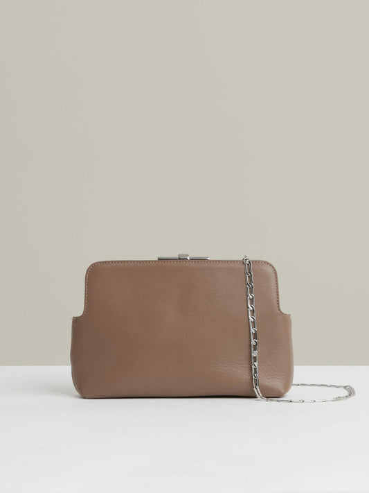 Reiss Leather Frame Clutch Bag in Neutral