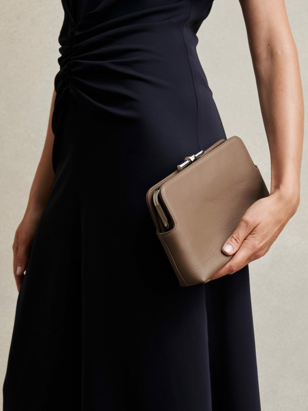 Reiss Leather Frame Clutch Bag in Neutral