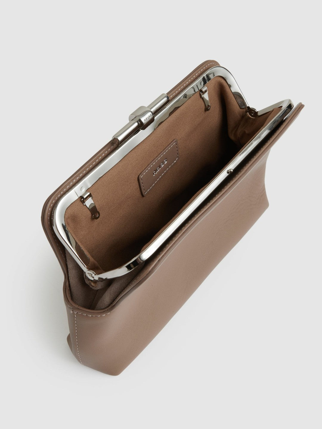 Reiss Leather Frame Clutch Bag in Neutral