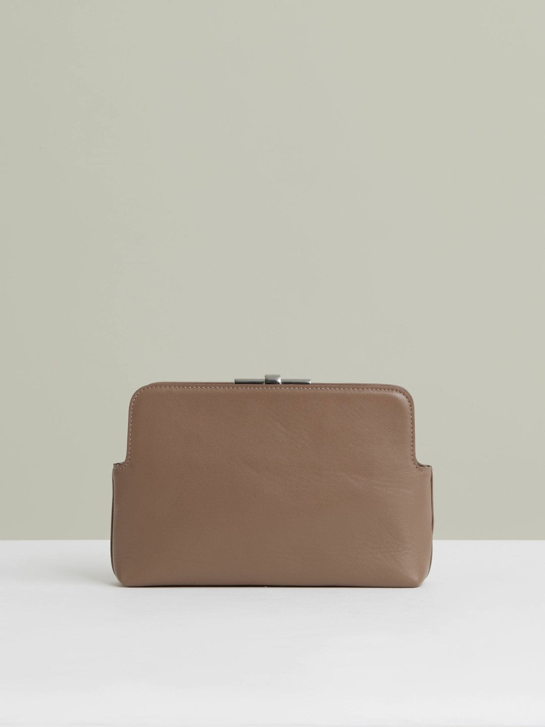 Reiss Leather Frame Clutch Bag in Neutral