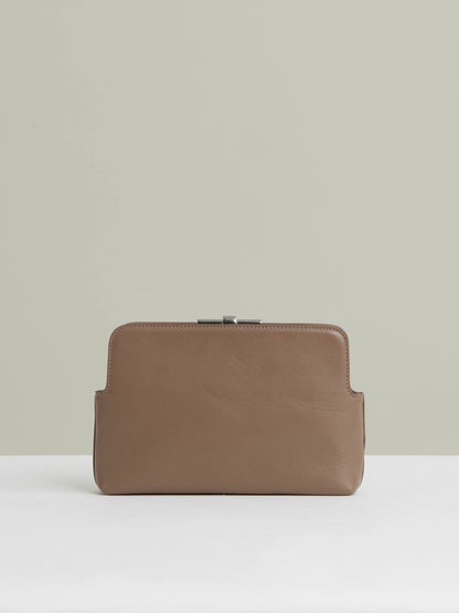 Reiss Leather Frame Clutch Bag in Neutral