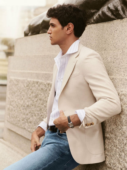 Reiss Slim Fit Single Breasted Textured Blazer with Cotton in Stone