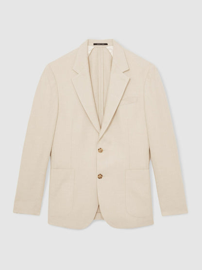 Reiss Slim Fit Single Breasted Textured Blazer with Cotton in Stone
