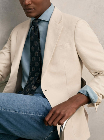 Reiss Slim Fit Single Breasted Textured Blazer with Cotton in Stone