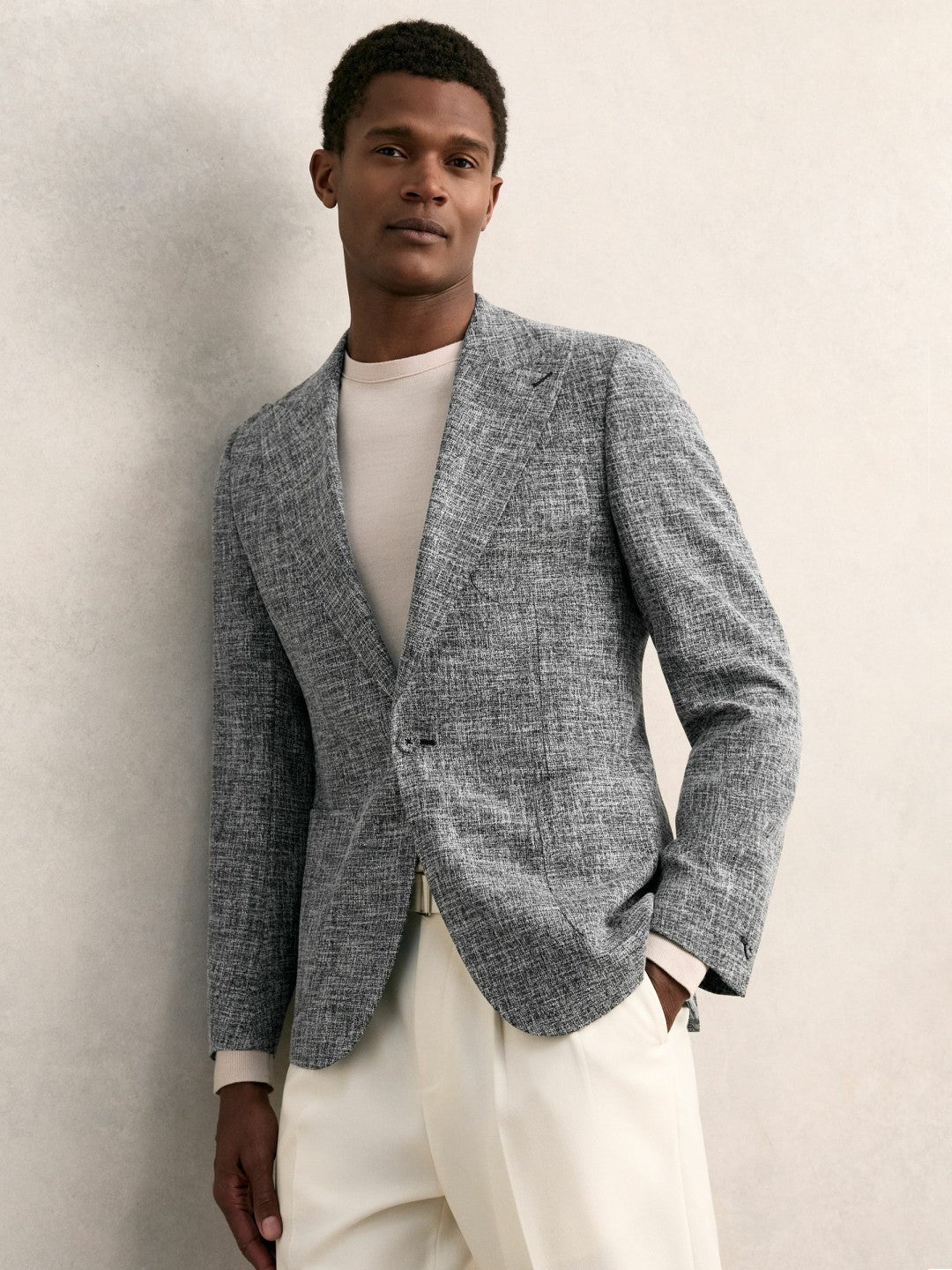 Reiss Single-Breasted Textured Mélange Blazer Slim-Fit in Navy Melange