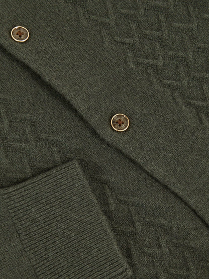 Reiss 9-13 yrs Wool V-Stitch Button-Through Cardigan in Forest Green
