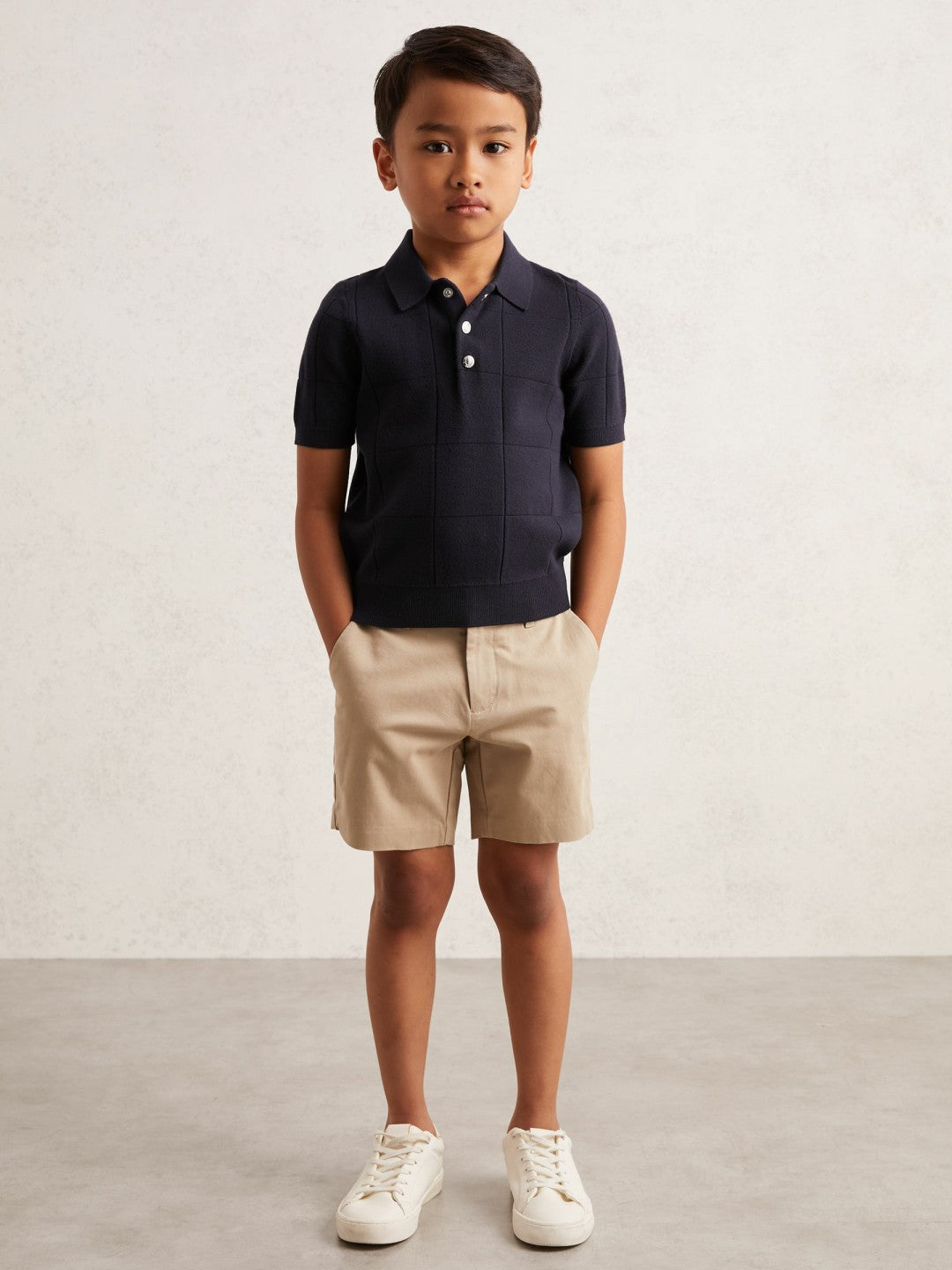 Reiss 3-9 yrs Stitch-Detail Press-Stud Polo Shirt in Navy Blue