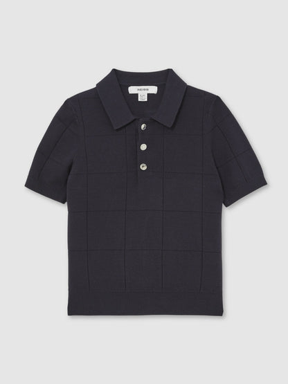 Reiss 3-9 yrs Stitch-Detail Press-Stud Polo Shirt in Navy Blue