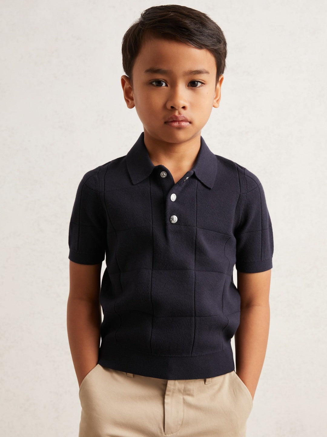 Reiss 3-9 yrs Stitch-Detail Press-Stud Polo Shirt in Navy Blue