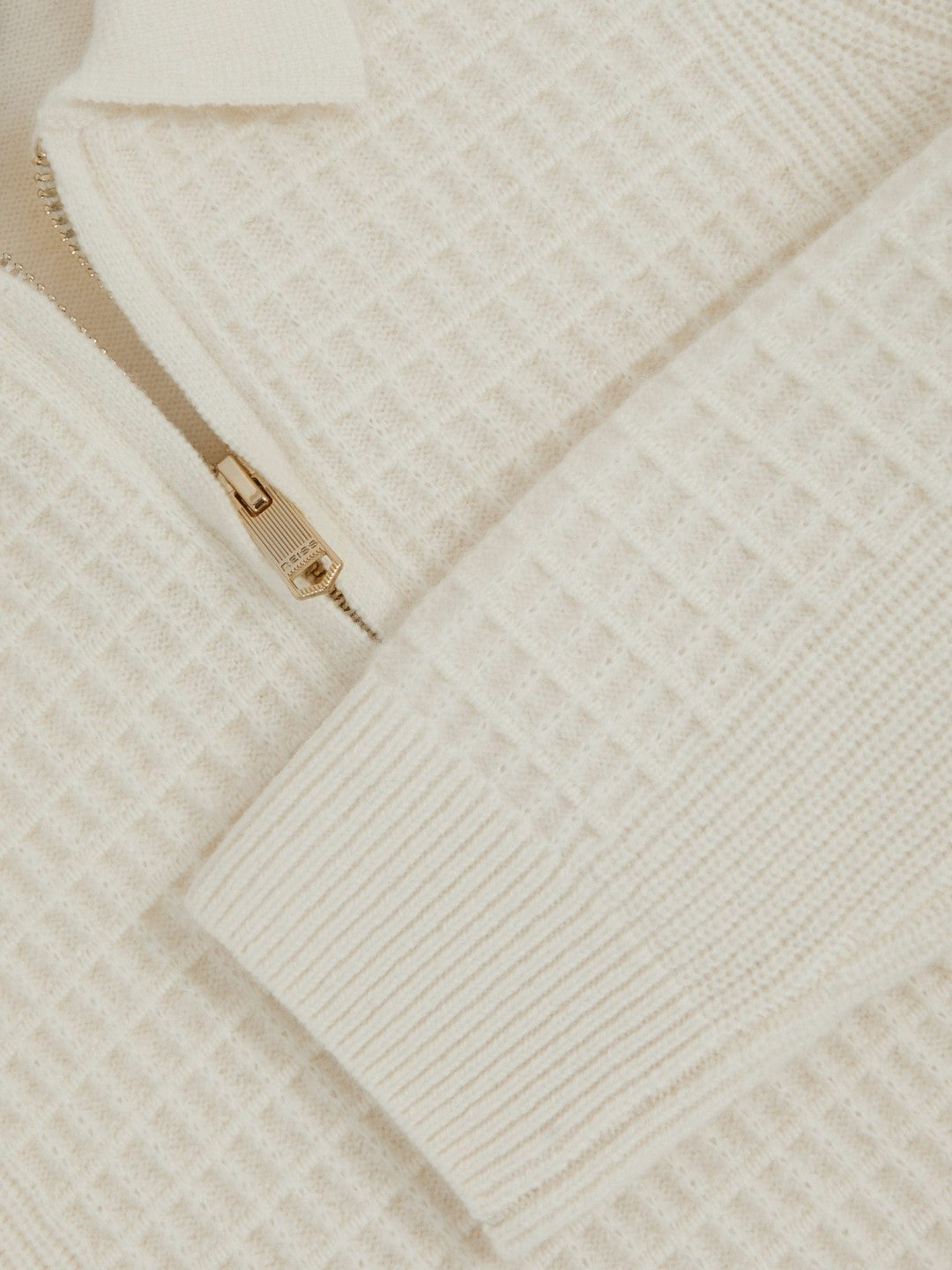 Reiss 3-9 yrs Wool Waffle-Knit Half-Zip Polo Shirt in Off White