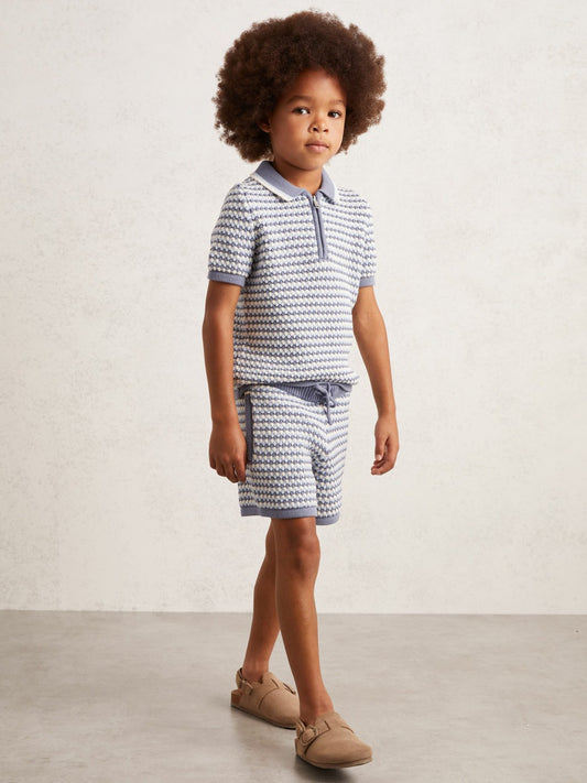 Reiss 3-9 yrs Cotton-Blend Knitted Stripe Shorts in Blue/White
