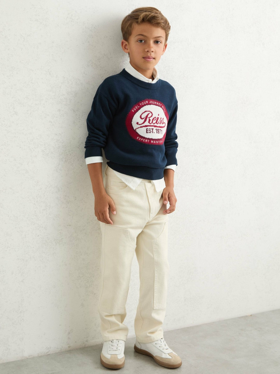 Reiss 13-14 yrs Cotton Motor Cars Logo Jumper in Navy