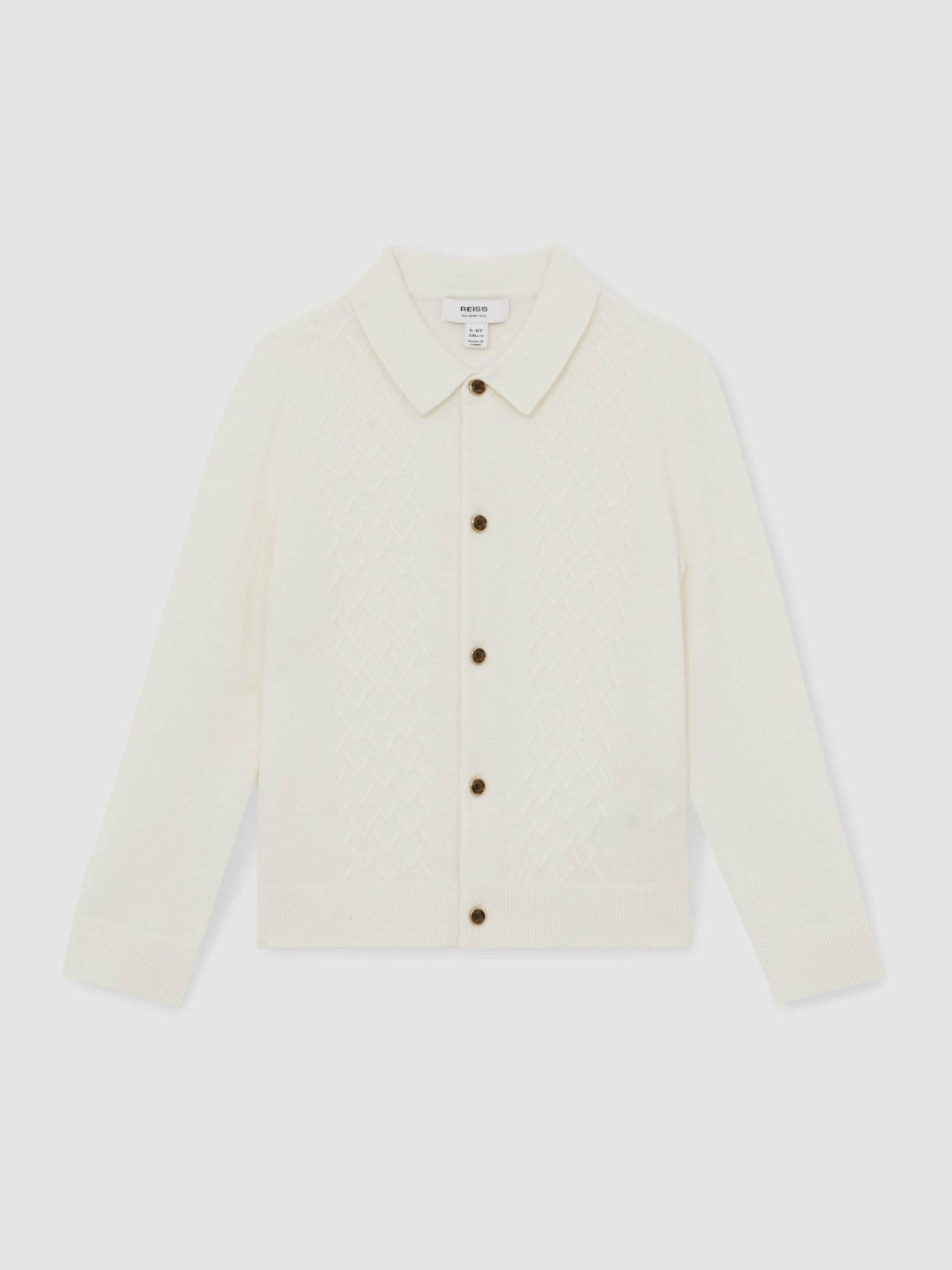 Reiss 9-13 yrs Wool V-Stitch Button-Through Cardigan in Off White