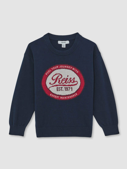 Reiss 3-9 yrs Cotton Motor Cars Logo Jumper in Navy