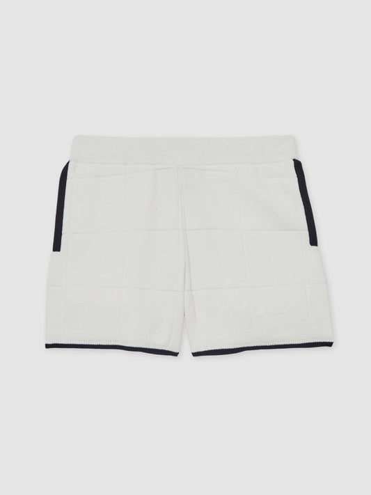 Reiss 9-12 yrs Tipped Knit Stitch-Detail Shorts in White/Navy
