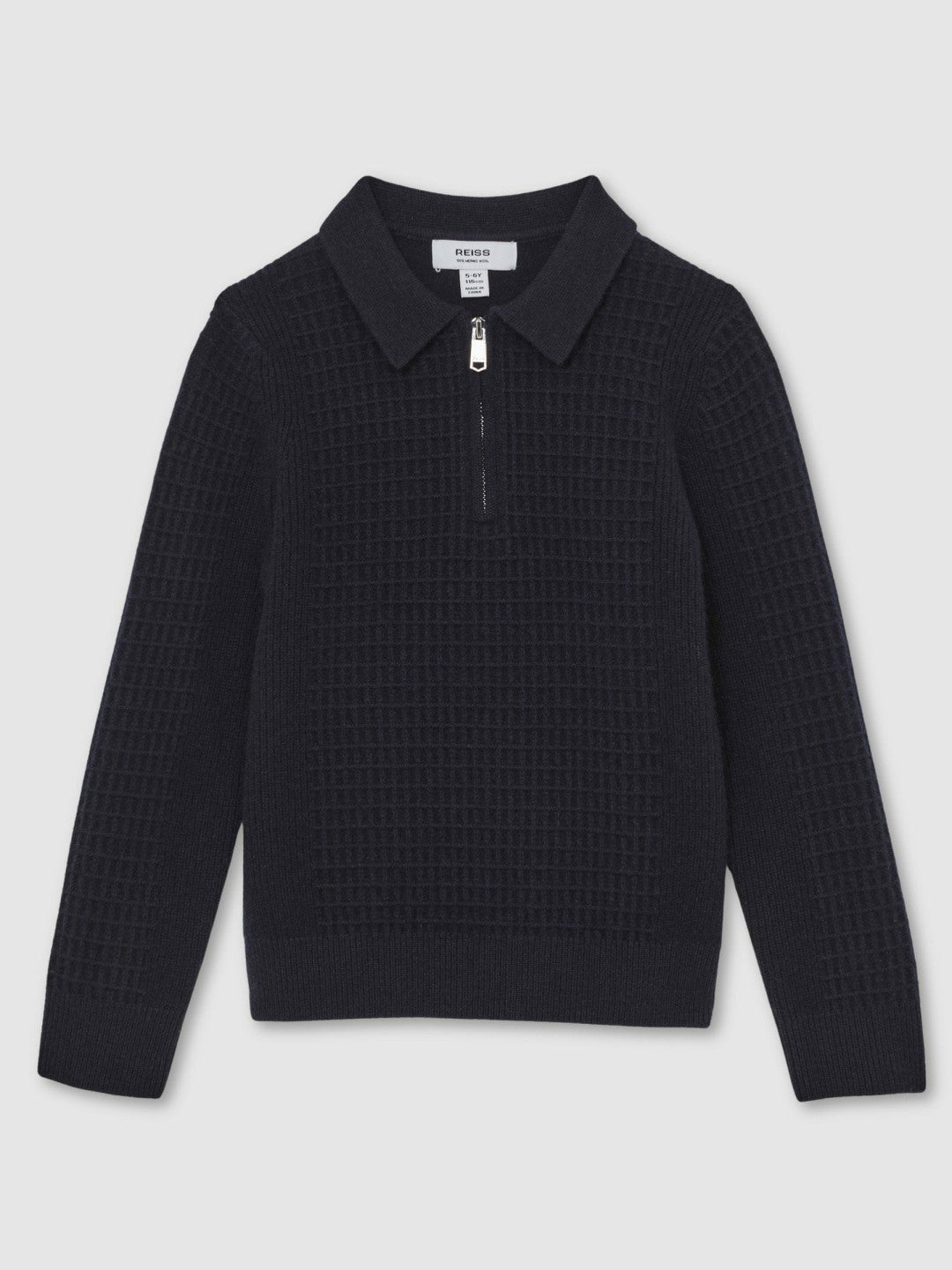 Reiss 9-13 yrs Wool Waffle-Knit Half-Zip Polo Shirt in Navy Blue