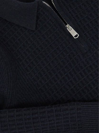 Reiss 9-13 yrs Wool Waffle-Knit Half-Zip Polo Shirt in Navy Blue