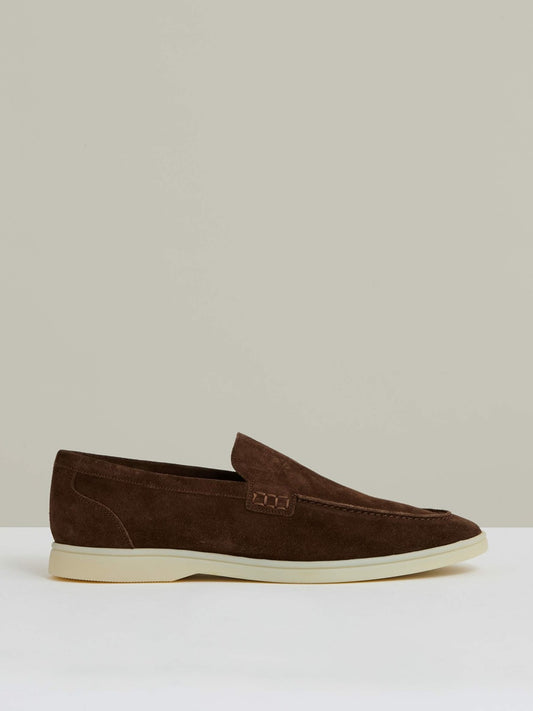 Reiss Suede Slip-On Loafers in Chocolate Brown