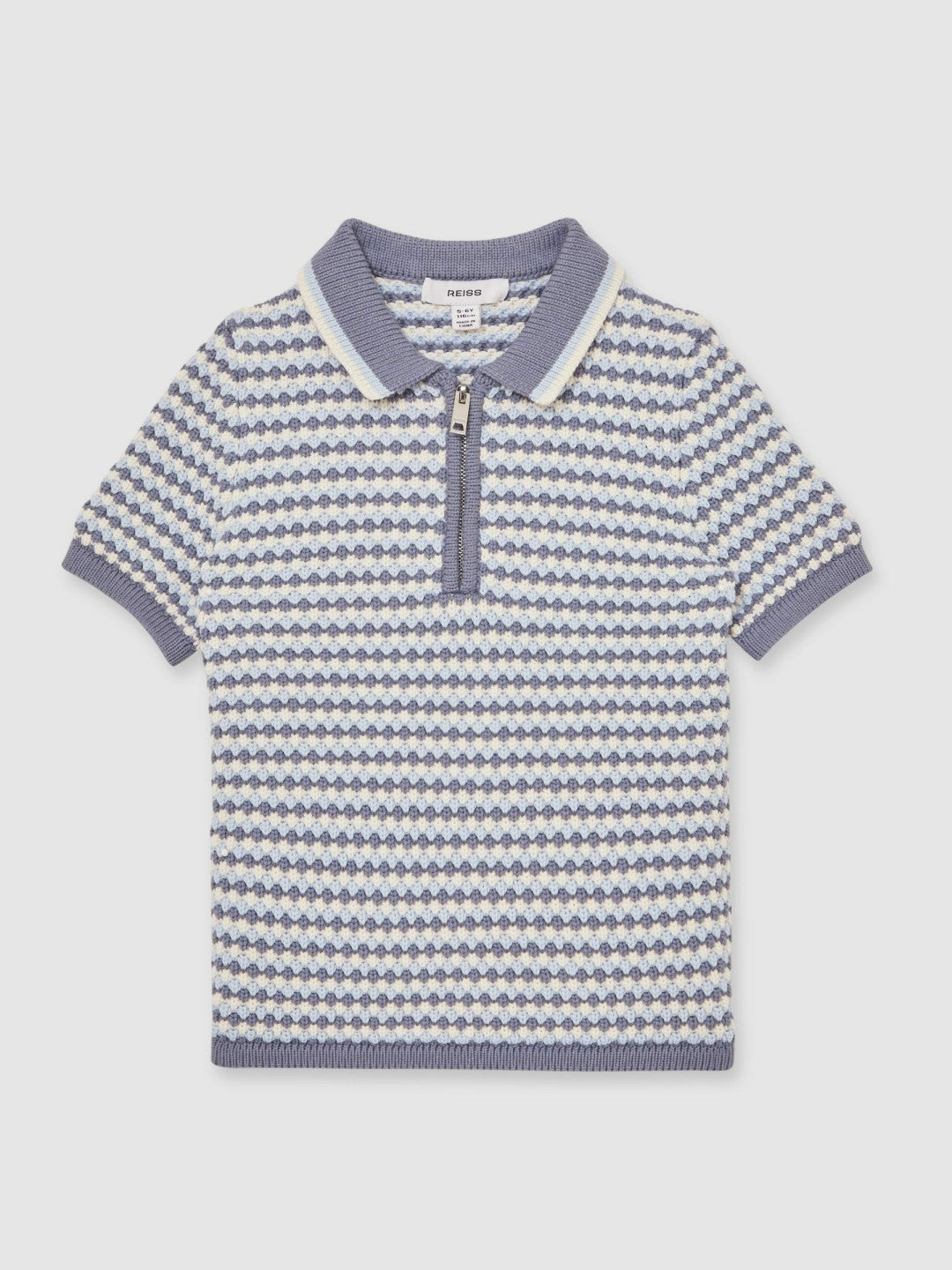 Reiss 9-13 yrs Knitted Stripe Half-Zip Polo Shirt in Blue/White