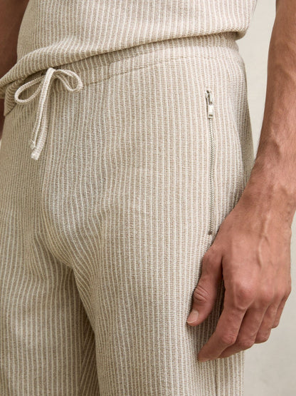 Reiss Cotton-Blend Stripe Drawstring Shorts in Ecru/Taupe Brown