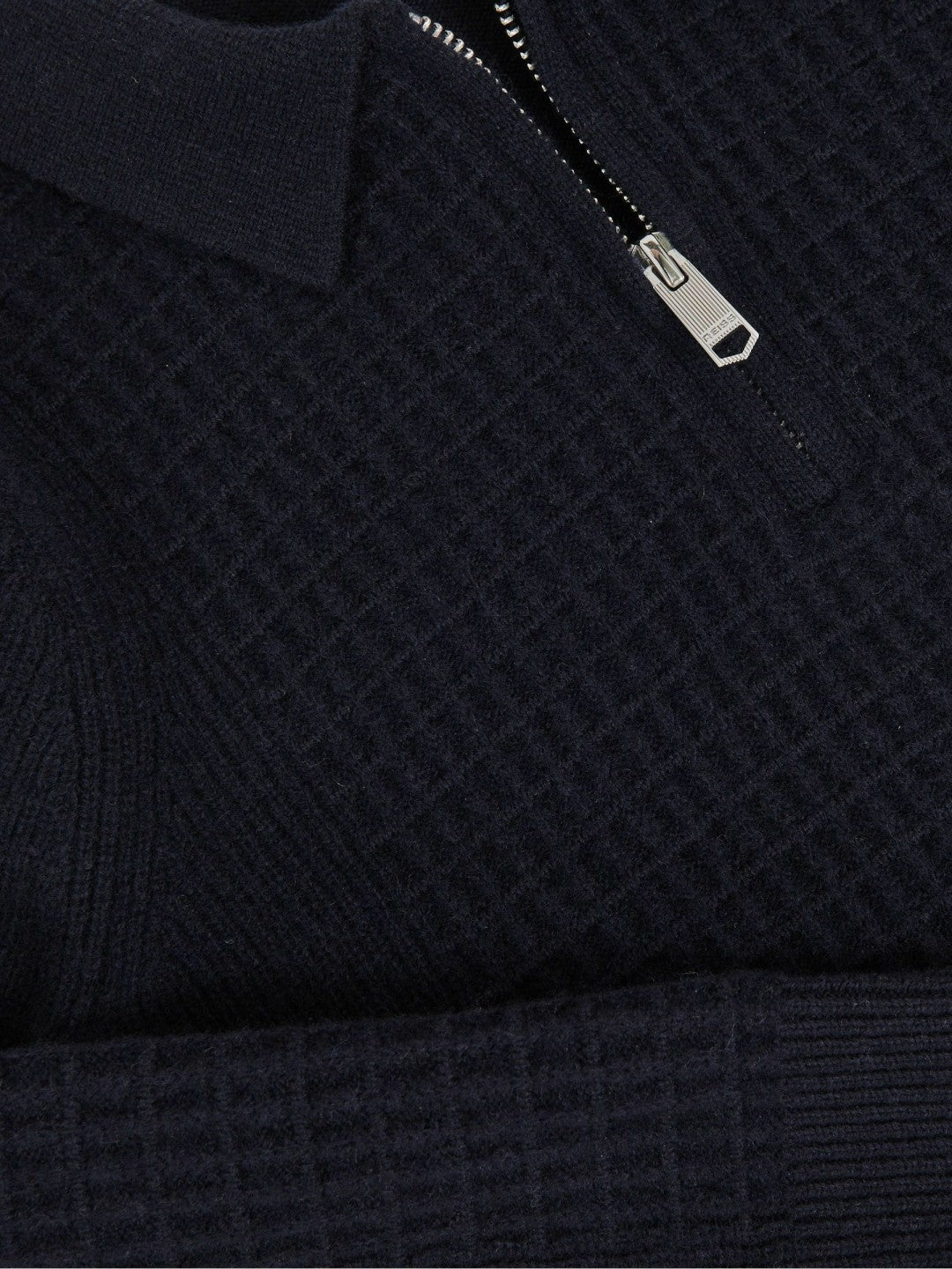 Reiss 13-14 yrs Wool Waffle-Knit Half-Zip Polo Shirt in Navy Blue