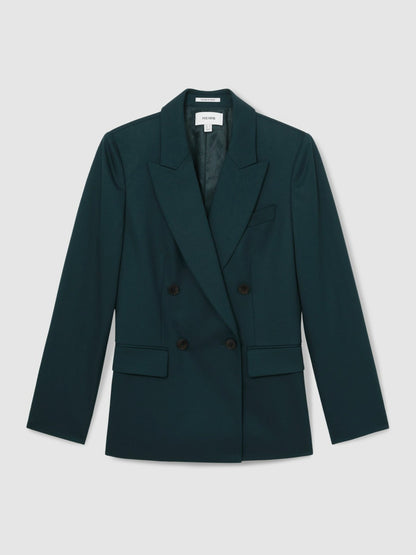 Reiss Wool-Blend Double-Breasted Suit Blazer in Green