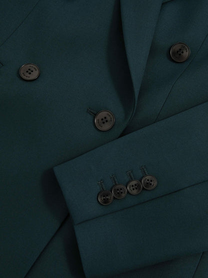Reiss Wool-Blend Double-Breasted Suit Blazer in Green
