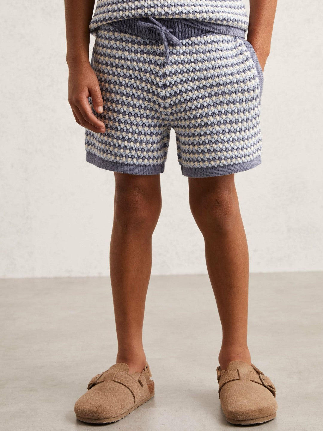 Reiss 13-14 yrs Cotton-Blend Knitted Stripe Shorts in Blue/White