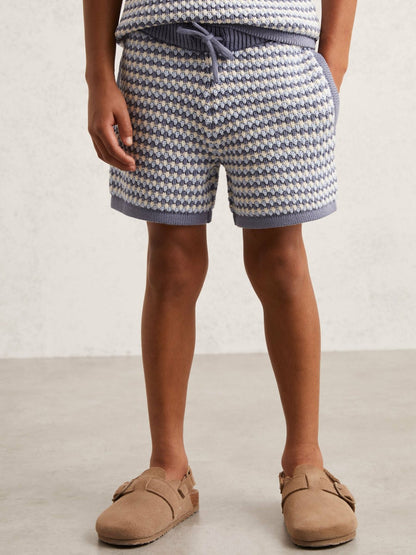 Reiss 13-14 yrs Cotton-Blend Knitted Stripe Shorts in Blue/White