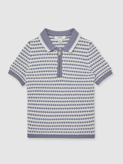Reiss 13-14 yrs Knitted Stripe Half-Zip Polo Shirt in Blue/White