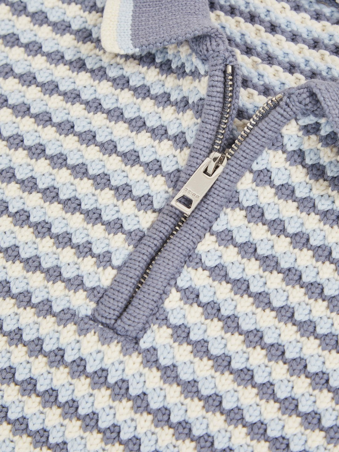 Reiss 13-14 yrs Knitted Stripe Half-Zip Polo Shirt in Blue/White