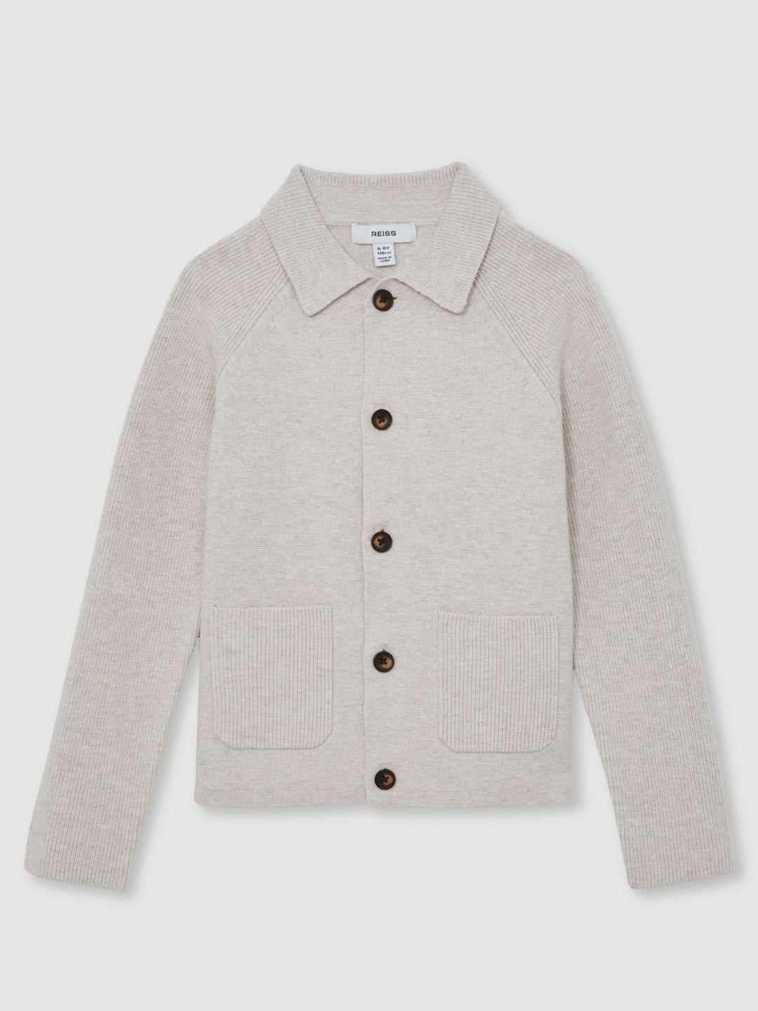 Reiss 13-14 yrs Button-Through Knitted Cardigan in Oatmeal Melange