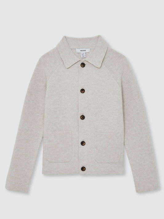 Reiss 13-14 yrs Button-Through Knitted Cardigan in Oatmeal Melange