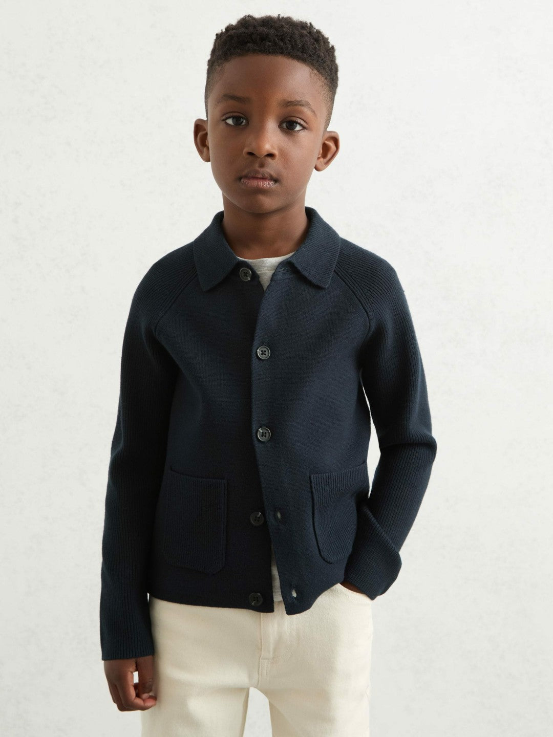 Reiss 3-9 yrs Button-Through Knitted Cardigan in Navy