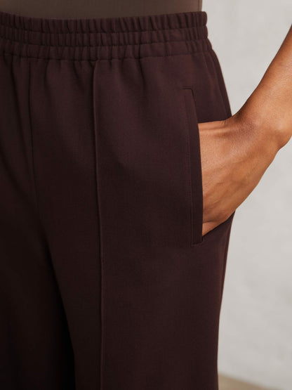 Reiss Petite Wide Leg Elasticated Waist Trousers in Burgundy