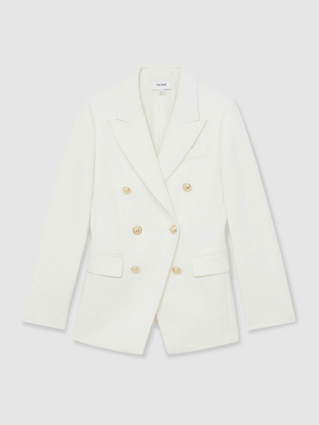 Reiss Petite Double-Breasted Twill Suit Blazer With Wool in White