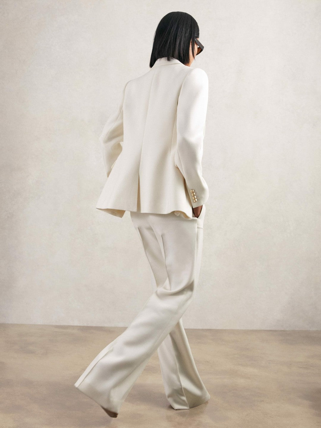 Reiss Petite Double-Breasted Twill Suit Blazer With Wool in White
