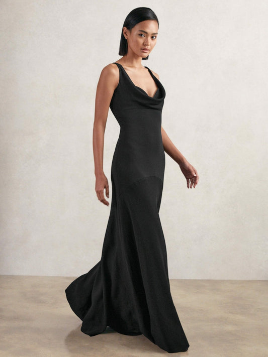Reiss Cowl-Neck Sleeveless Maxi Dress in Black