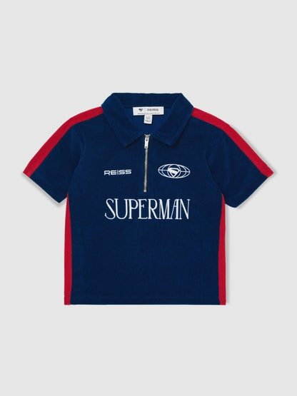 Reiss 9-13 yrs Superman Towelling Polo Shirt in Blue/Red
