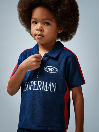 Reiss 9-13 yrs Superman Towelling Polo Shirt in Blue/Red