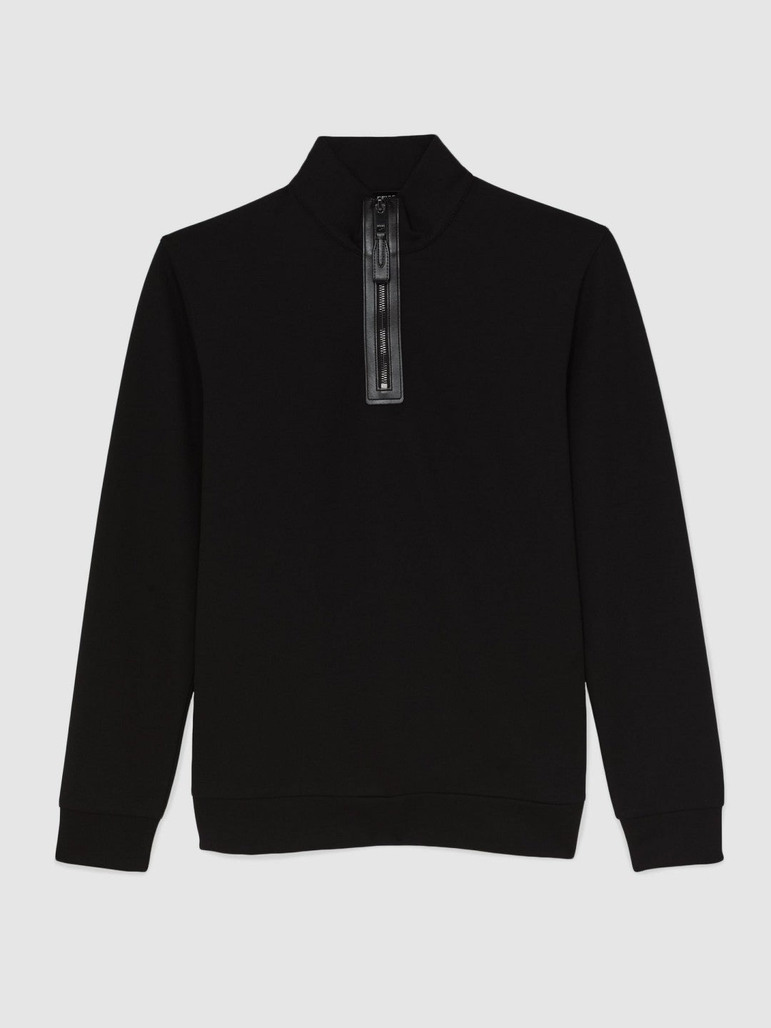 Reiss Leather-Placket Interlock Sweatshirt in Black