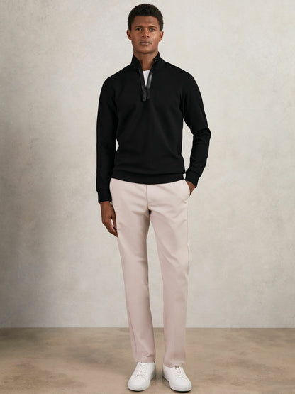 Reiss Leather-Placket Interlock Sweatshirt in Black
