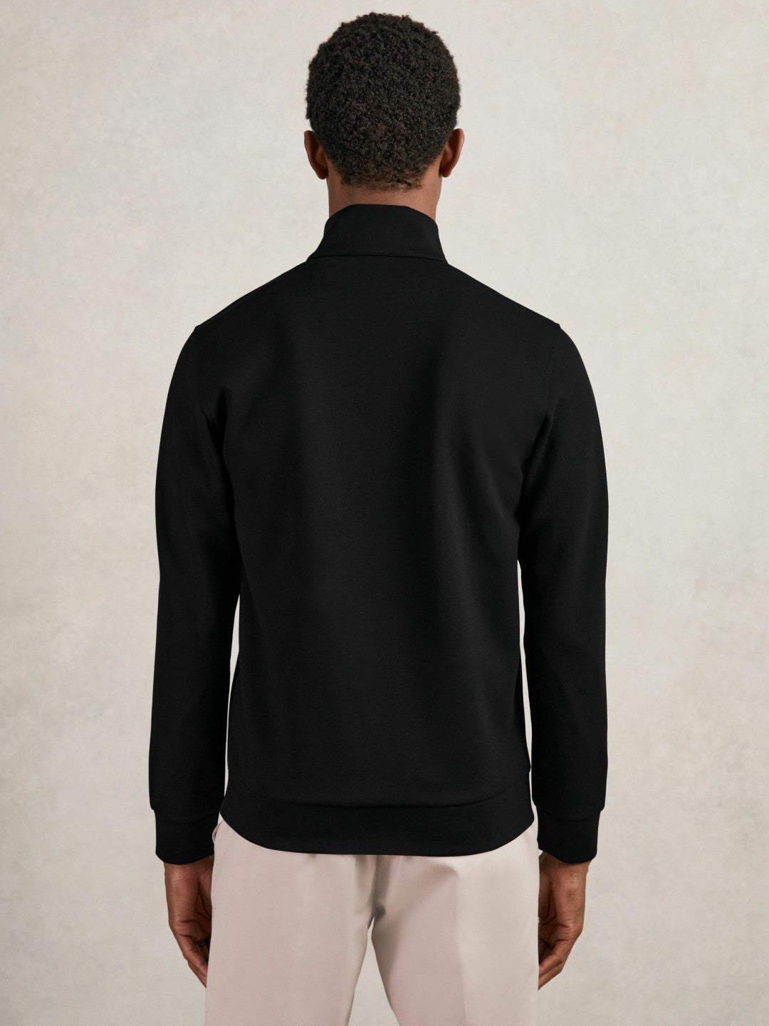 Reiss Leather-Placket Interlock Sweatshirt in Black