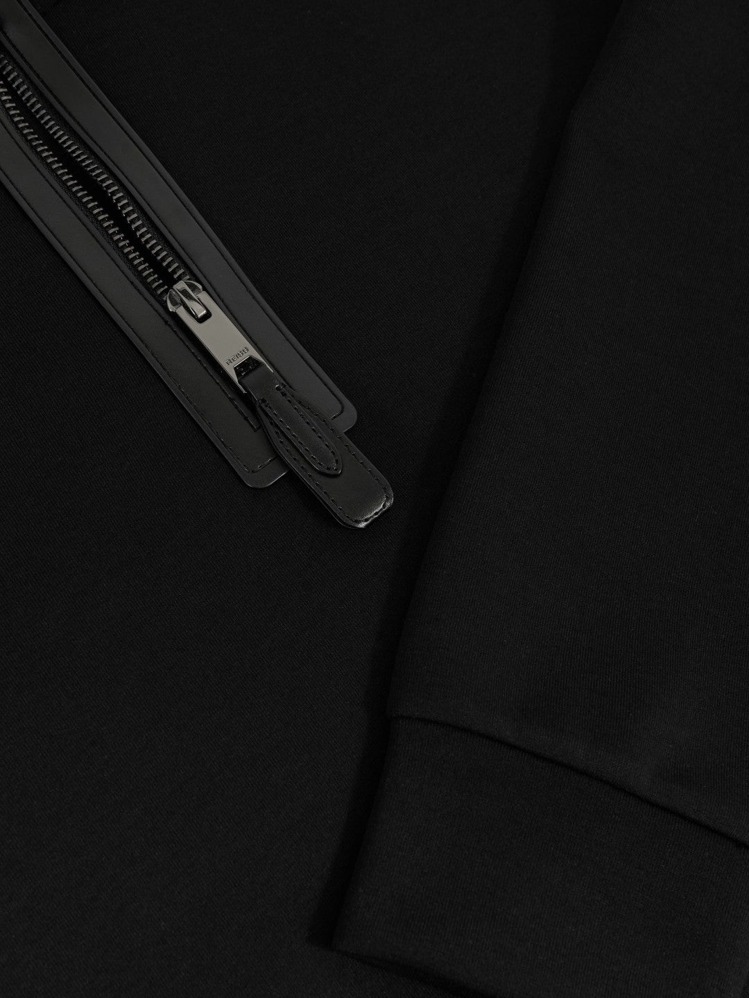Reiss Leather-Placket Interlock Sweatshirt in Black