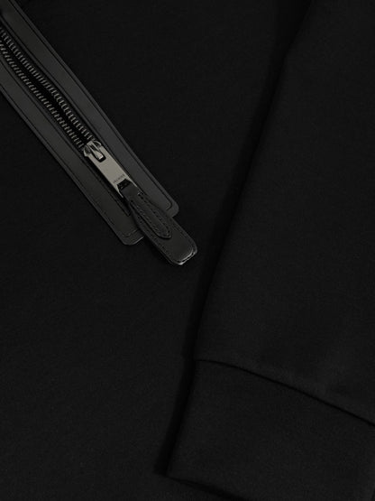 Reiss Leather-Placket Interlock Sweatshirt in Black