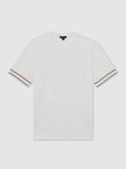 Reiss Textured Crew-Neck Tipped T-Shirt in White