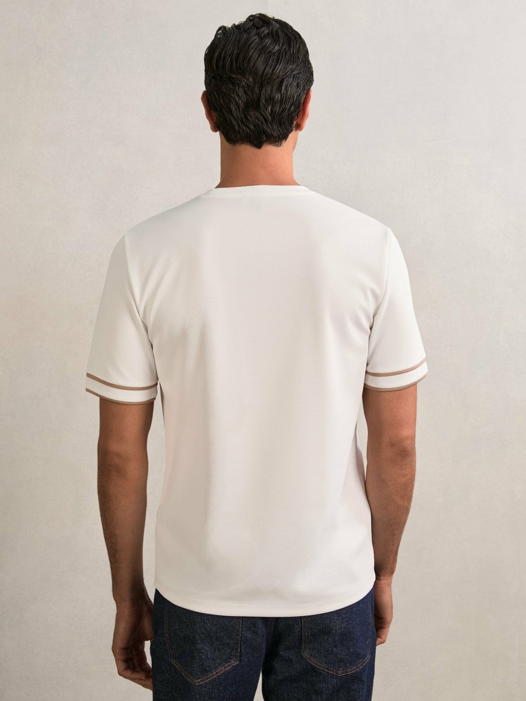 Reiss Textured Crew-Neck Tipped T-Shirt in White