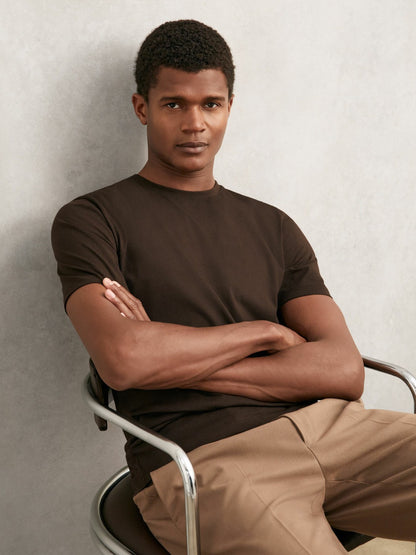 Reiss Cotton Crew Neck T-Shirt in Coco Brown