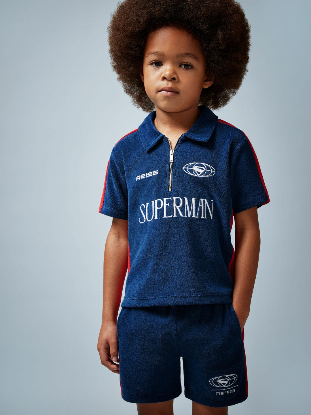 Reiss 13-14 yrs Superman Towelling Polo Shirt in Blue/Red
